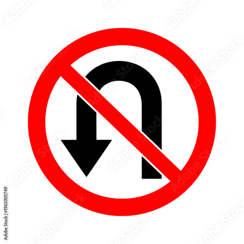 Free Download Red circular no U-turn road sign with a black arrow indicating a prohibited U-turn maneuver on a white background. - GFXLoad