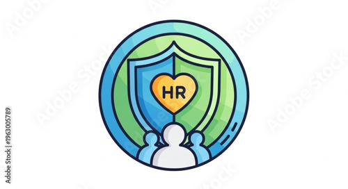 HR Shield with Heart - Protecting Employees and Human Resources Icon.