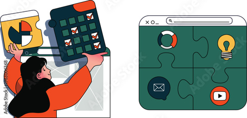 Creative professional organizing data and planning tasks using digital tools and devices for efficiency and productivity