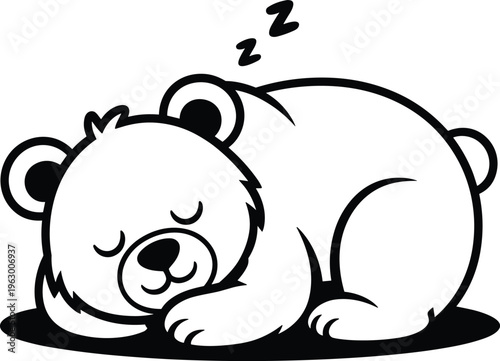 A cute cartoon illustration of a little bear sleeping peacefully on a white background