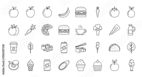 Collection of Food and Drink Icons - A Diverse Culinary Set.