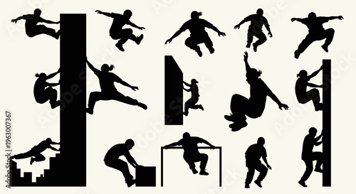 People in various sports poses action.