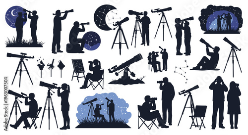 People using telescopes at night.