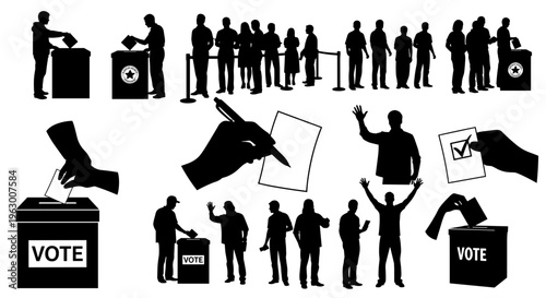 People Voting Election Silhouette Illustration.