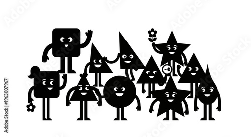 Collection of Anthropomorphic Geometric Shapes with Faces.
