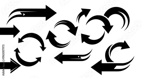 Collection of Black Arrows Pointing in Different Directions.