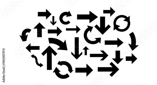Collection of Black Arrows Pointing in Various Directions.