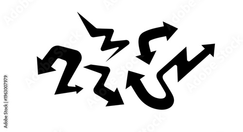 Collection of Black Arrows and Lightning Bolts.