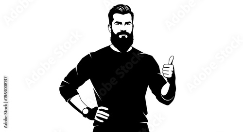 Stylish Bearded Man Giving Thumbs Up Gesture.