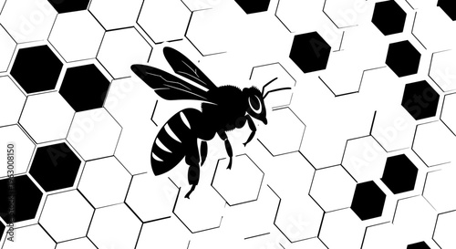 Silhouette of a Bee on a Honeycomb Pattern.