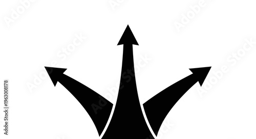 Three Black Arrows Pointing Upwards in Different Directions.