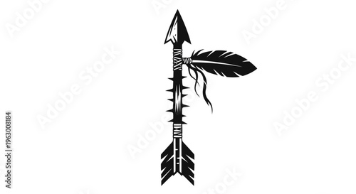 Tribal Arrow with Feather and Spikes Illustration.