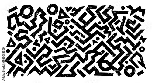 Abstract Geometric Maze Pattern Black and White.