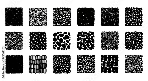 Collection of diverse black and white abstract texture patterns.