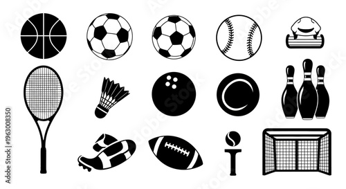 Collection of Diverse Sports Equipment and Symbols Representing Athleticism.