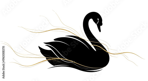 Elegant Silhouette of a Black Swan Floating Gracefully.