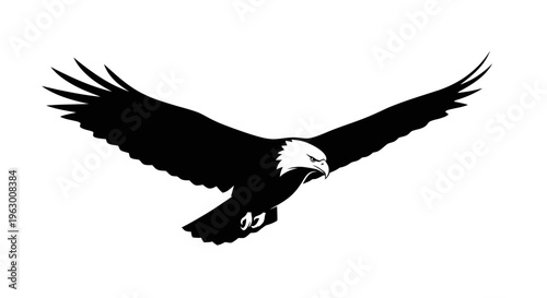 Majestic Bald Eagle Soaring Through the Sky with Wings Spread Wide.