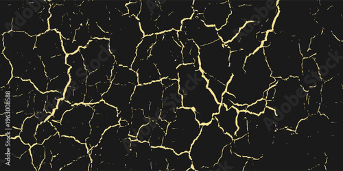 Abstract golden Kintsugi cracks on black background. Luxury elegant background. Vector illustration