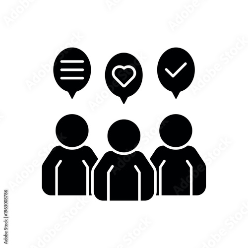 icon a community engagement with group of people and sentiment bubbles, isolated against a clean background.