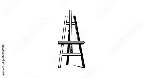 Simple wooden easel drawing a stark black outline silhouette