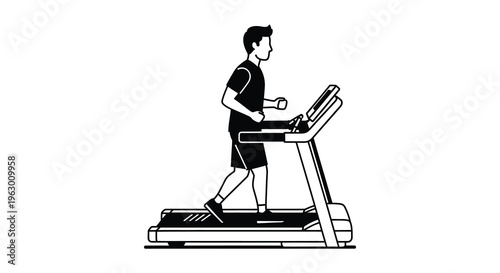 Man running on a treadmill depicted in a stark black silhouette
