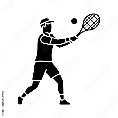 Tennis Player Swinging Racket Vector Icon