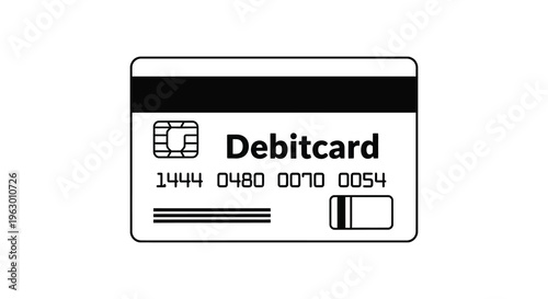 Simple illustration of a plastic debit card stark black and white silhouette