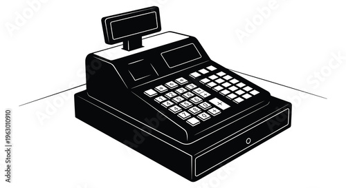 Black cash register illustration with a modern flat silhouette