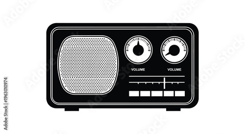 Vintage radio design with dials and speaker a dark silhouette