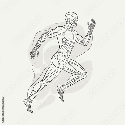 Artistic depiction of a running human figure, showing musculature