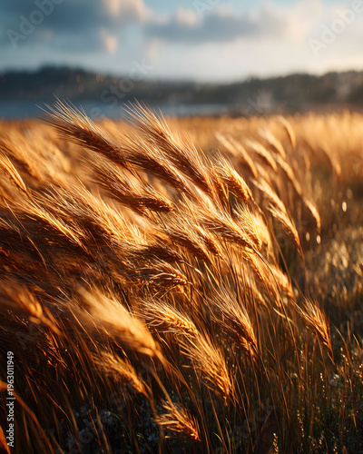 Golden Wheat Field at Sunset - Tranquil Rural Landscape for Print and Poster Design