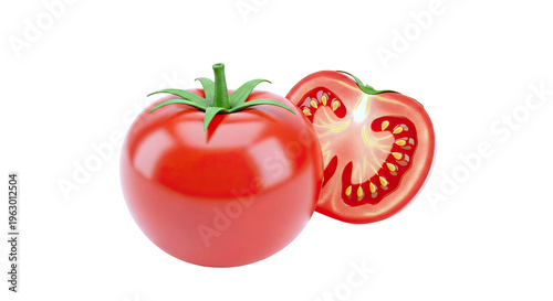 Ripe Tomato and Half Tomato Slice with Seeds