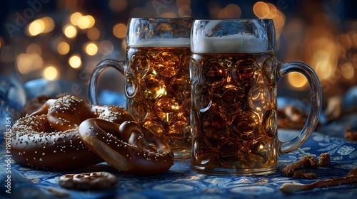 Wallpaper Mural Beer steins and pretzels festive table Torontodigital.ca