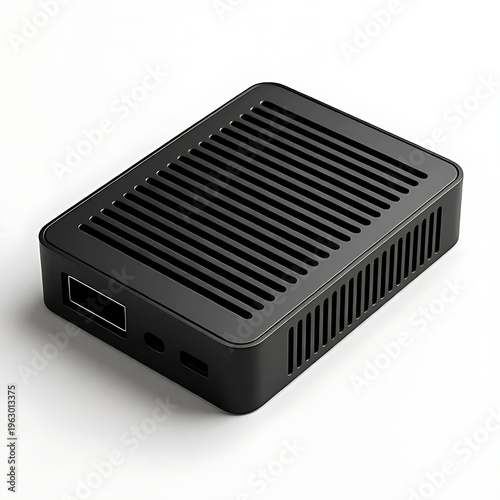 compact edge computing device with ventilation detail isolated on white background