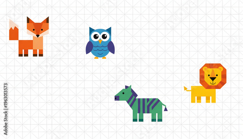 Cute Pixel Animals on Grid Paper