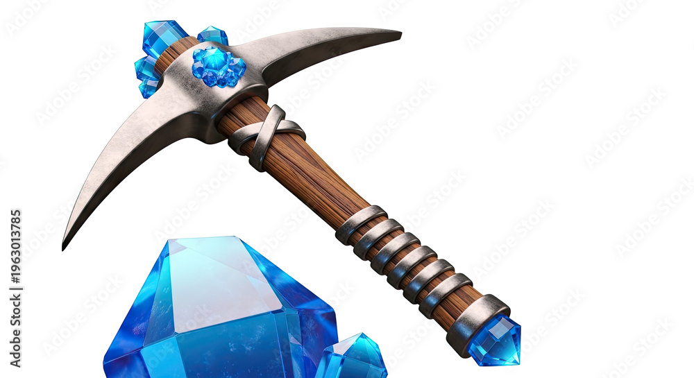 Fototapeta premium Diamond Pickaxe with Blue Gems