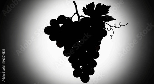 Silhouette of a bunch of grapes with leaves on a gradient background