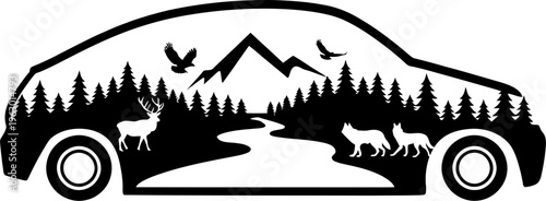 Outdoor Nature Landscape Inside Car Silhouette Decal