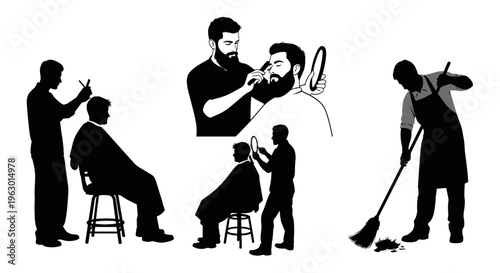 Silhouette of people getting haircut.