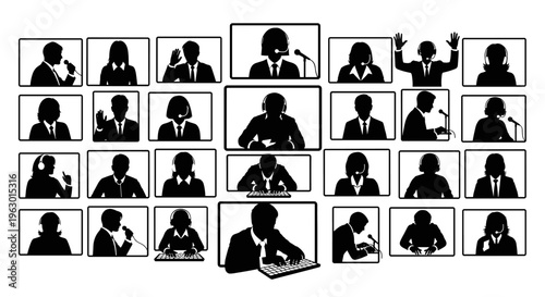Silhouettes of business people communicating.
