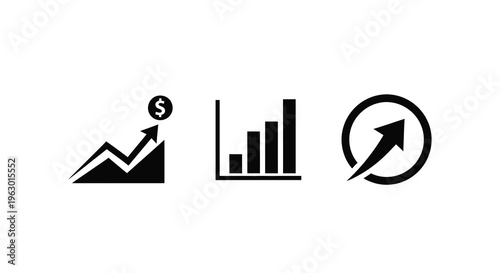 Business growth icons showing financial progress and upward trends silhouette