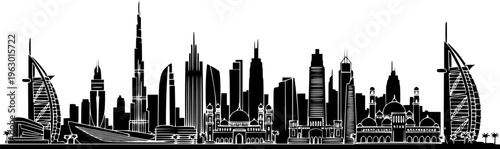 Dubai City Skyline Silhouette Collection - Famous UAE Architectural Landmarks Vector Set