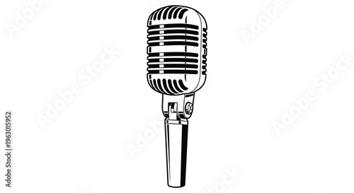 Vintage style microphone illustration with a striking black silhouette