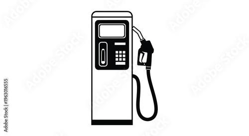 Black and white gas pump illustration with bold graphic silhouette