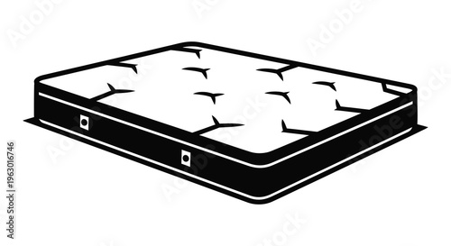 A black silhouette of a rectangular mattress with detailed quilting silhouette
