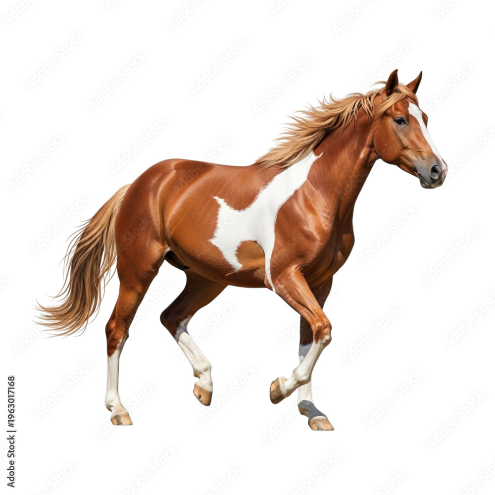 Obraz premium A brown and white horse running isolated on transparent background