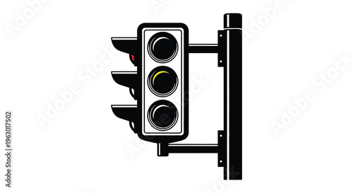 A black traffic light displaying a red signal stark silhouette