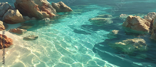 Tranquil Coastal Waters: Beautiful Rocky Shoreline for Nature and Travel Inspiration