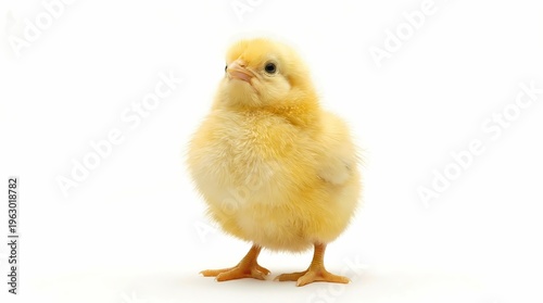 Adorable Yellow Baby Chick Standing Upright with Fluffy Feathers and Orange Legs