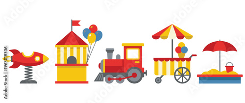 Amusement park elements, flat design vector set for children fun.